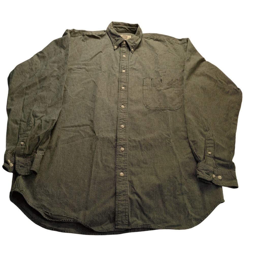 Eddie Bauer Button Down Shirt Men's XL Tall Green Micro Check Cotton Office